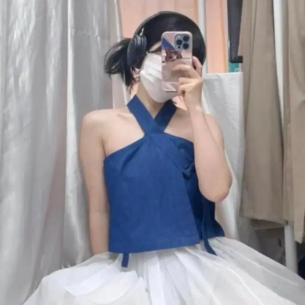 [BUNJANG] Heo Sarang Life Hanbok Halter Neck Indigo Cotton / 허사랑 생활한복 홀터넥 청원단