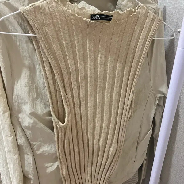 [BUNJANG] Zara Beige Ribbed Sleeveless Knit Top (S/M) - Bundle Set / ZARA 베이지 골지 민소매 니트 S 2개 일괄