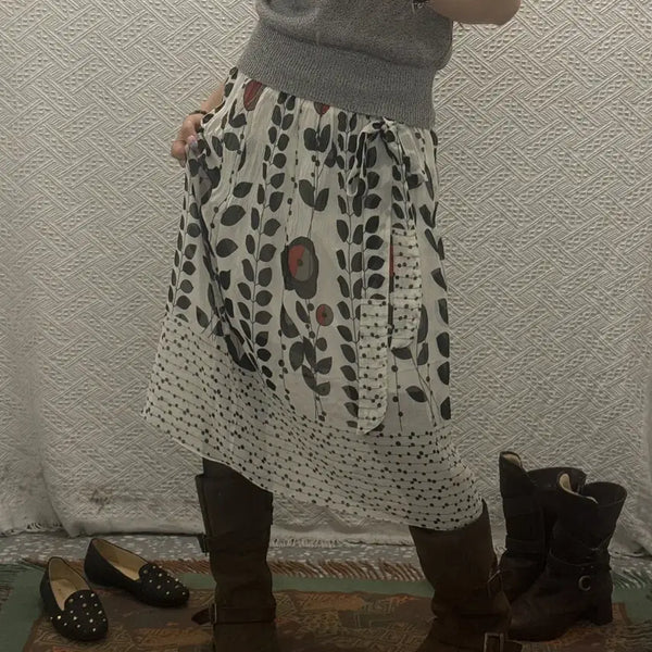 [BUNJANG] Vintage Japan Dot Flower Ribbon Sheer Long Skirt / 빈티지 재팬 도트 플라워 리본 벨트 시어 롱스커트 K0612