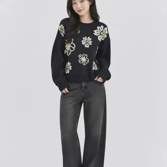 [BUNJANG] H:CONNECT Women's Black Knit Size 95 / 에이치커넥트 블랙 여자 95 니트 O0923