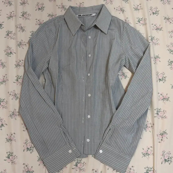 [BUNJANG] Black Up MADE High-Tee Stripe Shirt Grey S / 블랙업 MADE 하이테 스트라이프 셔츠 그레이 S