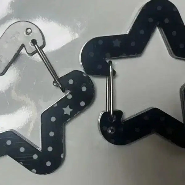 [BUNJANG] Star Shaped Carabiner Black Dot Forest Set / 카라비너 별 모양 검정 도트 숲 스타 일괄 그레이