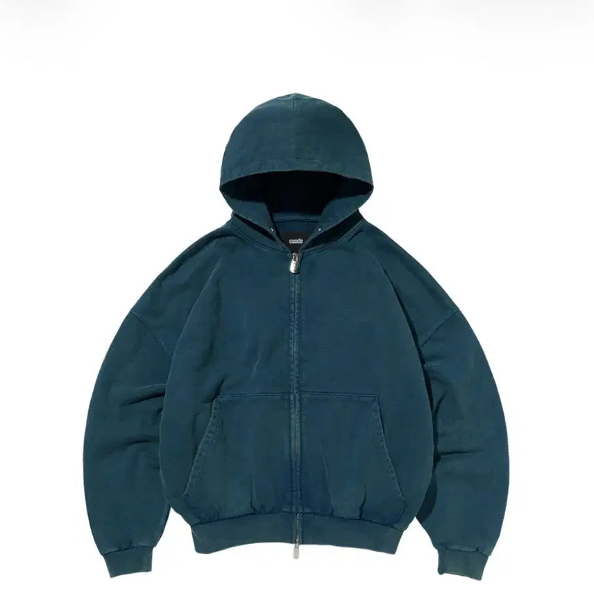 [BUNJANG] Suede Cropped Washed Hooded Zip-Up Deep Green / 스웨이드 크롭 워시드 후드집업 딥그린