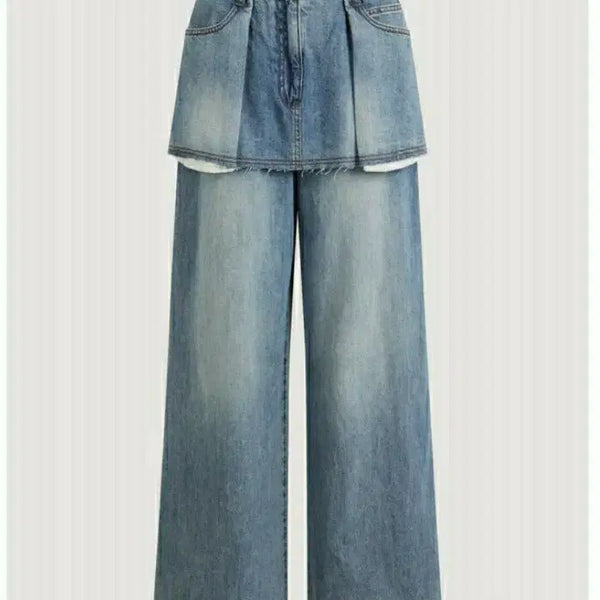 [BUNJANG] Lucky Chouette Layered Denim Wide Pants / 럭키슈에뜨 데님바지