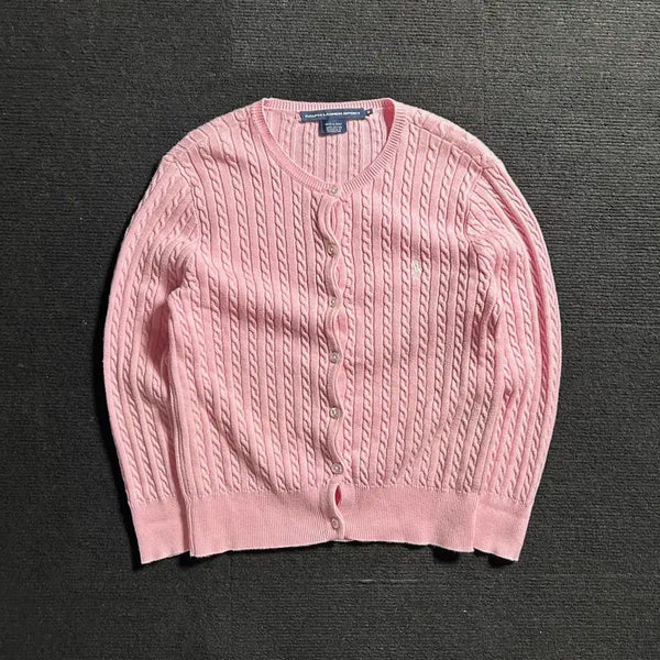 [BUNJANG] Ralph Lauren Pink Cable Knit Cardigan / 랄프로렌 핑크 케이블 니트 가디건