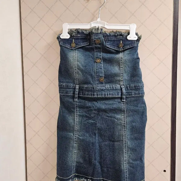 [BUNJANG] Denim Tube Top Mini Dress / 에이블리 청 데님튜브탑 미니원피스