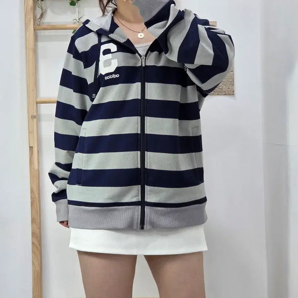 [BUNJANG] Adidas Vintage Striped Zip-Up Hoodie XL / [프립]XL/y2k 빈티지 일본 아디다스 단가라 스트라이프 후드 집업
