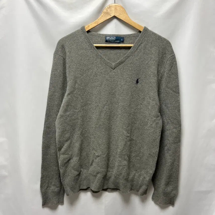 [BUNJANG] Polo Ralph Lauren Wool V-Neck Knit Sweater - Size L / [정품/L] 폴로 랄프로렌 울 그레이 브이넥 니트