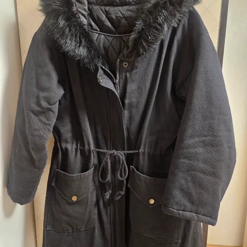 [BUNJANG] Women's Winter Padded Long Coat Jacket / 여성 겨울 야상누빔 털롱코트 자켓점퍼