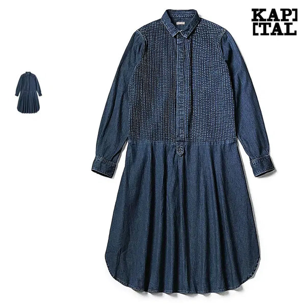 [BUNJANG] Kapital Denim Shirt Dress with Pintuck Detail / 캐피탈 셔츠데님 핀턱 셔츠 원피스