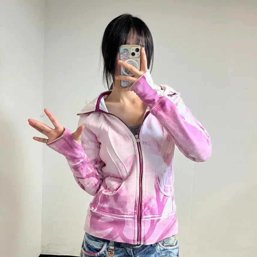 [BUNJANG] Lululemon Pink Tie-Dye Zip-Up Hoodie / 룰루레몬 핑크 타이다이 후드집업