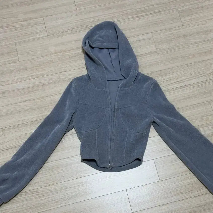 [BUNJANG] Cropped Ribbed Zip-Up Hoodie / (실착2회) 크롭 골지 후드집업
