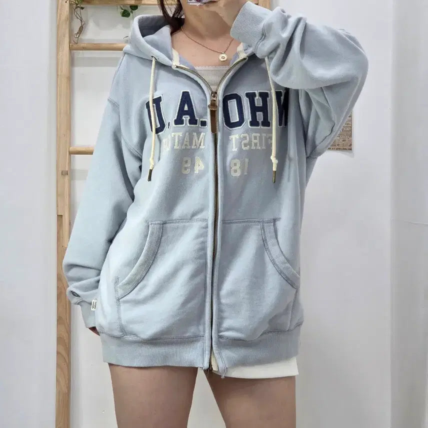[BUNJANG] WHO.A.U Pastel Blue Zip-Up Hoodie L / [프립]L/후아유 WHO.A.U 후드집업 파스텔블루, 소라