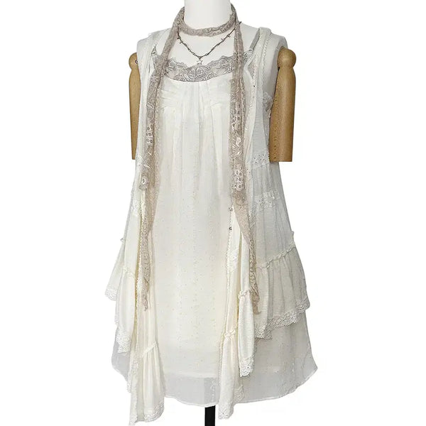 [BUNJANG] Vintage Ribbon Pintuck Chiffon Mini Dress / 일본빈티지 리본핀턱 쉬폰끈나시미니원피스 모리걸갸루y2k히피에스닉