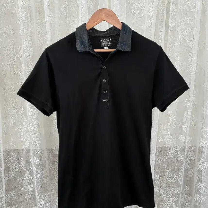 [BUNJANG] Diesel Denim Collar Short Sleeve T-Shirt Black / XL) 디젤 데님 카라 반팔 티셔츠 블랙