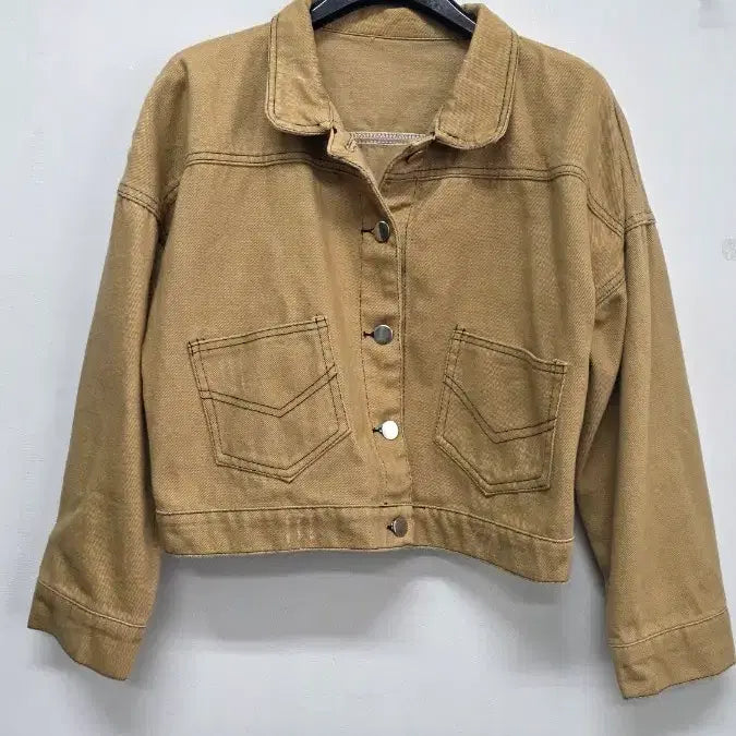 [BUNJANG] Beige Cotton Denim Cropped Jacket / 베이지 면데님 크롭자켓