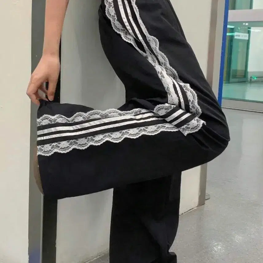 [BUNJANG] Lace Black Training Pants / 레이스 블랙 트레이닝 펜츠