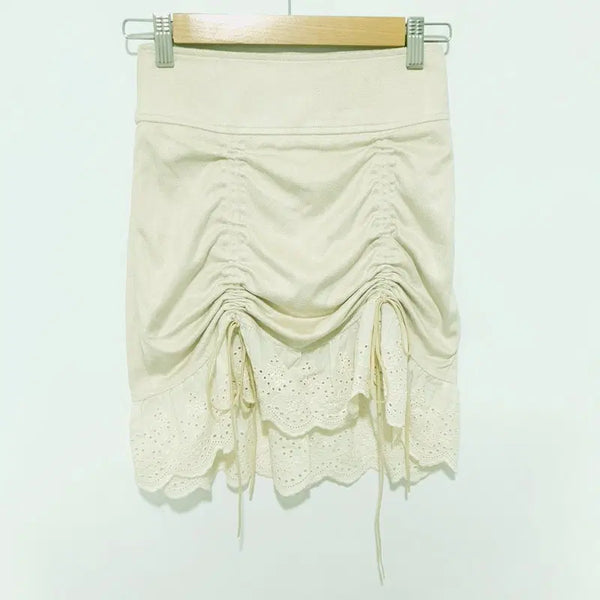 [BUNJANG] Dry Rose Suede Winkle Shirring Skirt / 드라이로즈 스웨이드 윙클 레이스 셔링 스커트 F_M2775