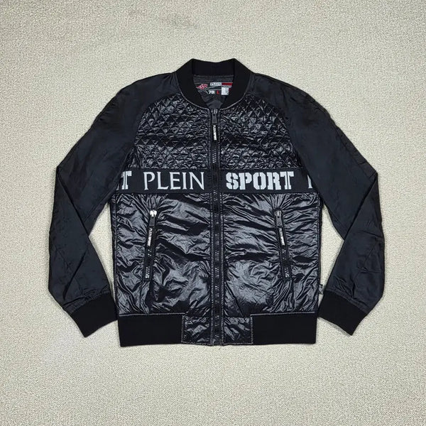 [BUNJANG] Plein Sport Quilting Color-Block Logo Banding Bomber Jacket / [플레인 스포츠] 퀼팅 배색 로고 밴딩 봄버 자켓 | A00658