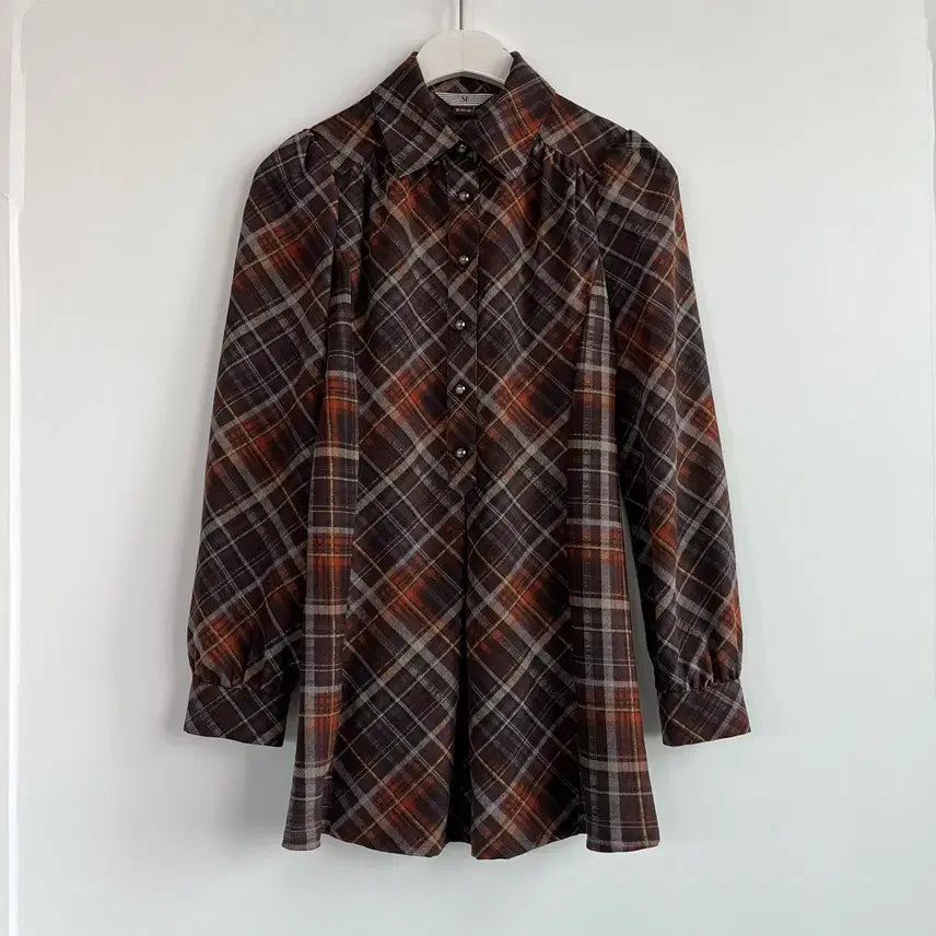 [BUNJANG] SI Check Pattern Shirring Shirt Blouse Brown / SI 체크 패턴 셔링 셔츠 브라운 블라우스