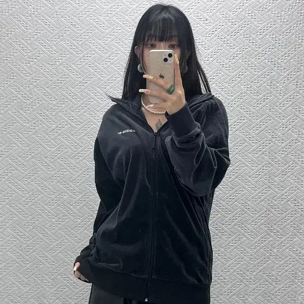 [BUNJANG] Adidas Adicolor Velour Track Jacket / 아디다스 아디컬러 스트릿 캐주얼 벨루어 져지 집업 110 C13974