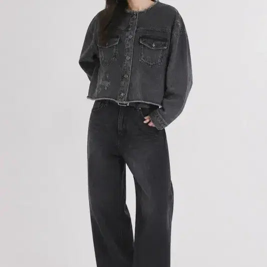 [BUNJANG] Women's Free Size Denim Jacket / 블랙 여자 FREE 데님 자켓 O0817