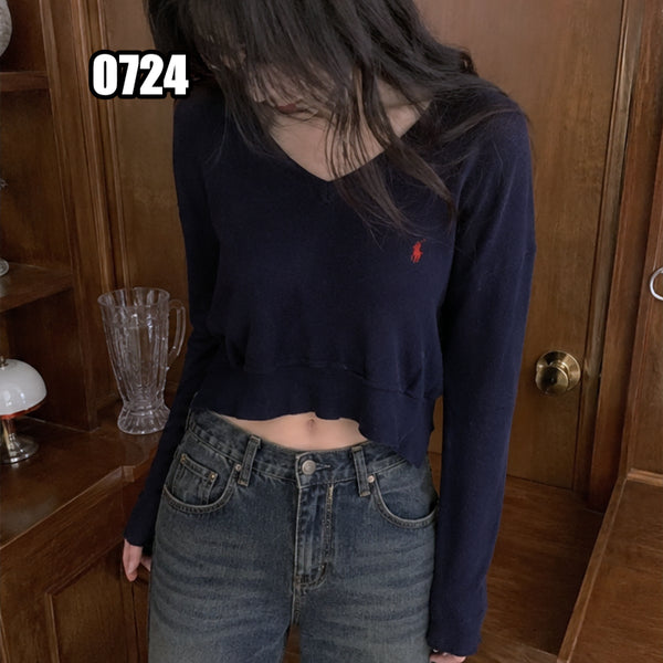 [BUNJANG] Polo Ralph Lauren Logo Cropped V-Neck Knit / L 폴로 랄프로렌 로고 크롭 브이넥 니트