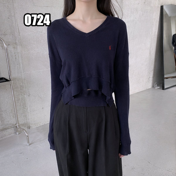 [BUNJANG] Polo Ralph Lauren Logo Cropped V-Neck Knit / L 폴로 랄프로렌 로고 크롭 브이넥 니트