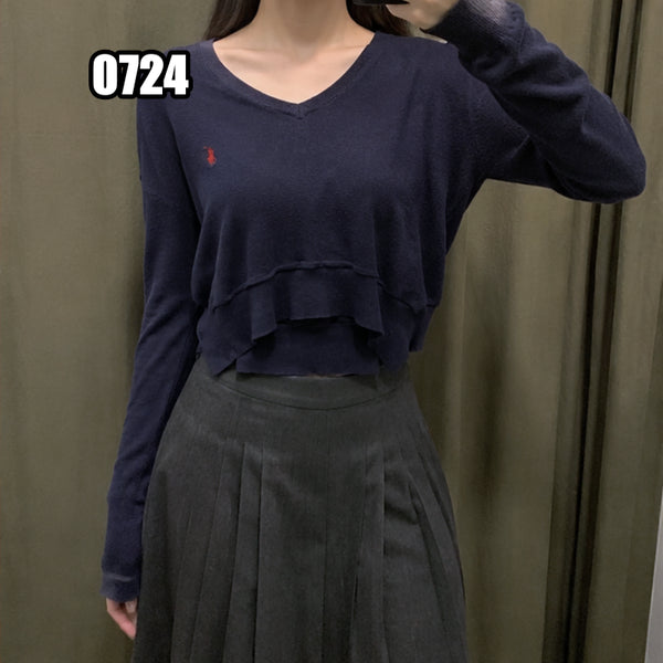 [BUNJANG] Polo Ralph Lauren Logo Cropped V-Neck Knit / L 폴로 랄프로렌 로고 크롭 브이넥 니트