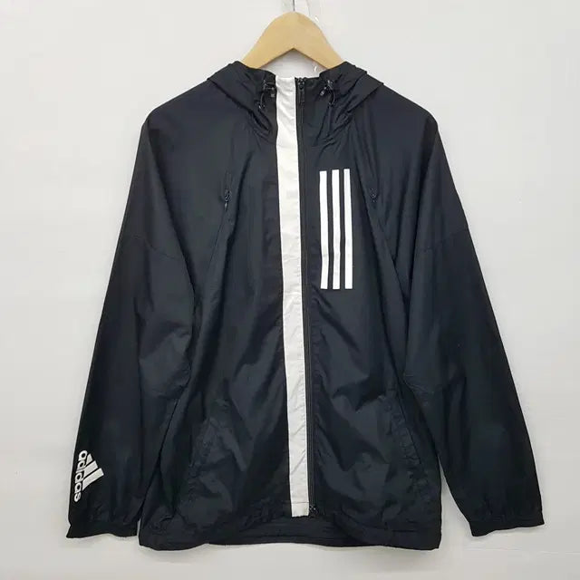 [BUNJANG] Adidas Hooded Windbreaker Jacket Black / 아디다스 후드 바람막이 점퍼 블랙