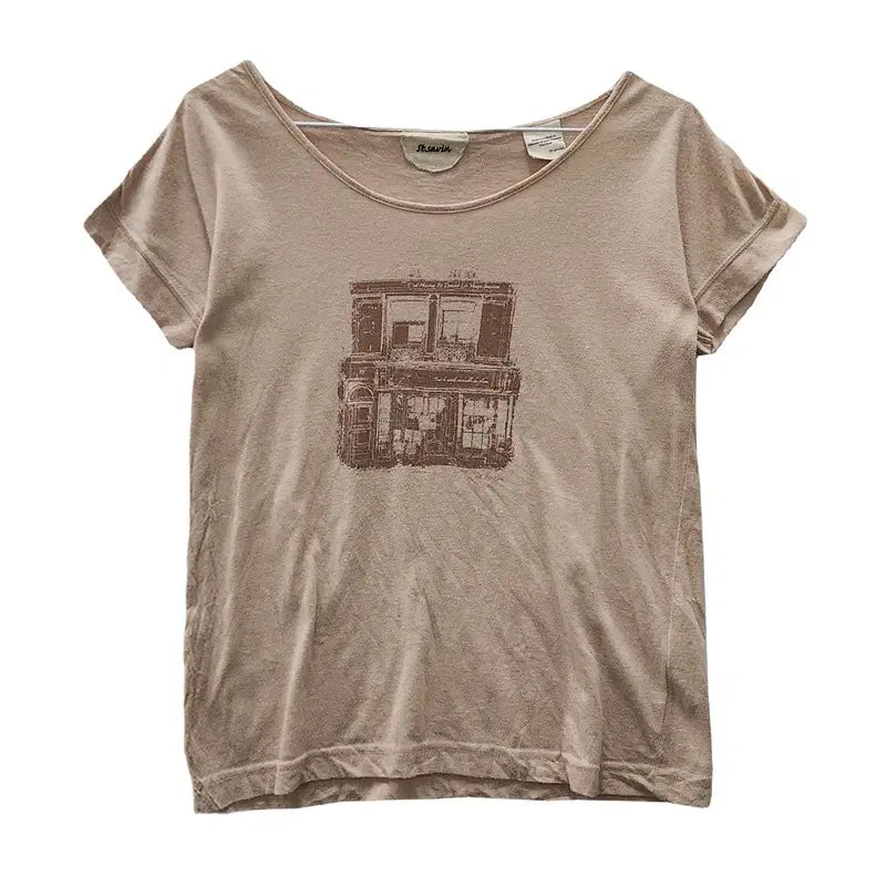 [BUNJANG] Casual Natural Mori Beige Short Sleeve Diagonal T-Shirt / 캐주얼 내추럴 모리 베이지 반팔 사선 티