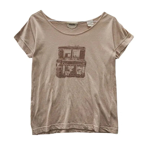 [BUNJANG] Casual Natural Mori Beige Short Sleeve Diagonal T-Shirt / 캐주얼 내추럴 모리 베이지 반팔 사선 티