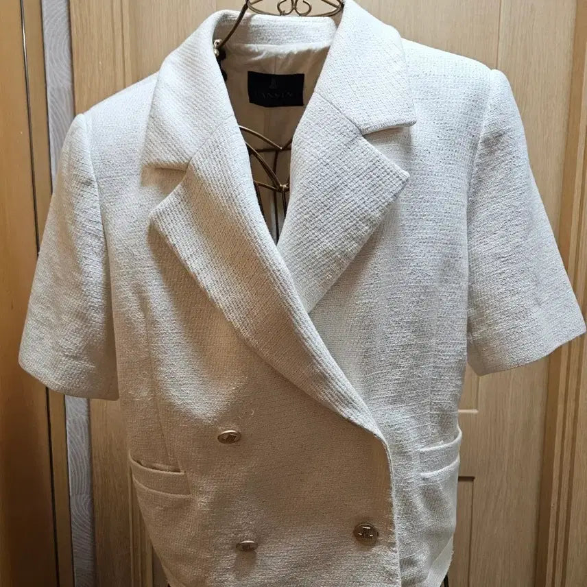 [BUNJANG] LANVIN COLLECTION Double-Breasted Tweed Short-Sleeve Jacket (Ivory) / 한섬 랑방컬렉션 반팔 더블 트위드 자켓 (아이보리) LANVIN
