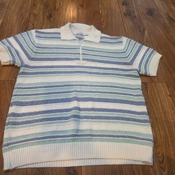 [BUNJANG] Alfred Dunner Vintage Men's Knit Short Sleeve Polo Shirt (US L) / Alfred Dunner 빈티지 남성 니트반팔 폴로티셔츠 사이즈US L  Made in USA