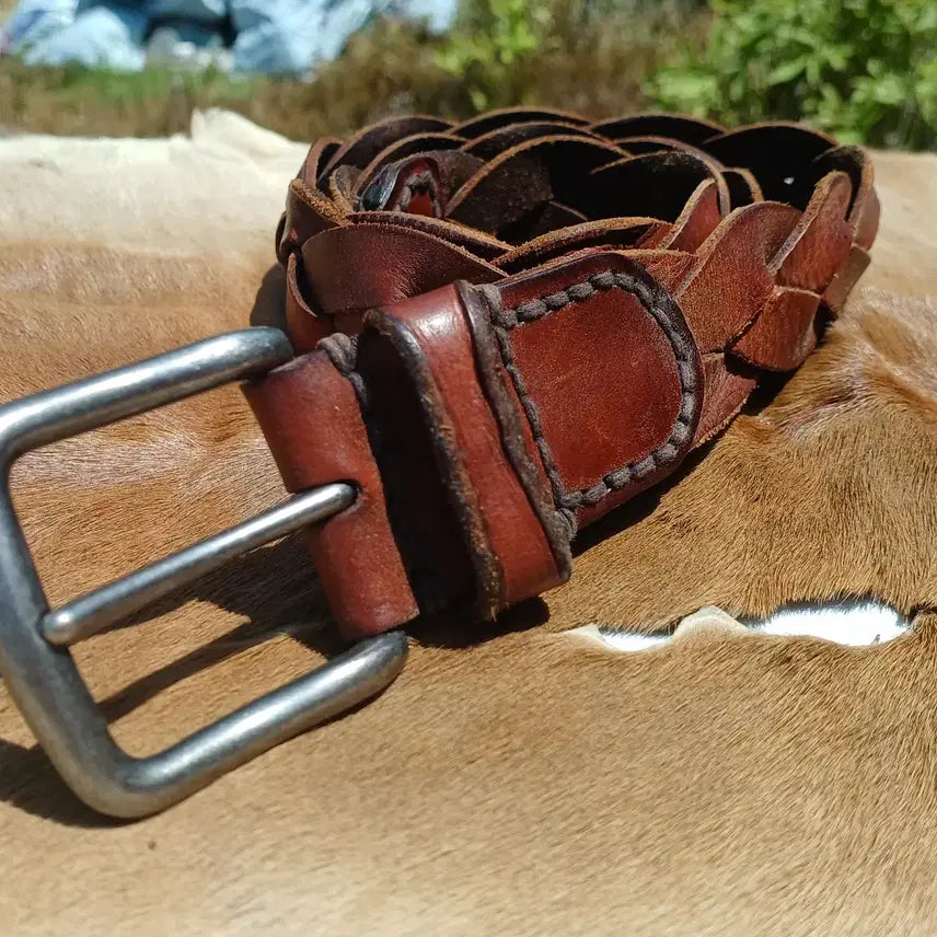 [BUNJANG] Abercrombie & Fitch Brady Braided Leather Belt (34-inch) / 아베크롬비 앤 피치 레드 브라운 브레이디드 레더 벨트 2007년 모델 (34인치)