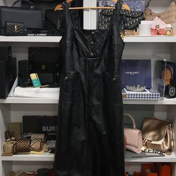 [BUNJANG] OBZEE by Hansom Leather Quilted Long Dress / [ 한섬 ] OBZEE 오브제 레더 퀼팅 롱 원피스