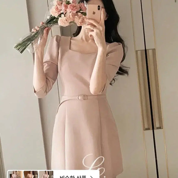 [BUNJANG] Fromthenon Rever Heart Square Neck Puff Mini Dress / 프롬데이원 르벨 하트스퀘어넥 퍼프 미니 원피스