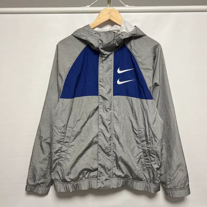 [BUNJANG] Nike Double Swoosh Woven Windbreaker Jacket - Gray Silver - Size S / [정품/S] 나이키 더블스우시 그레이 실버 우븐 바람막이