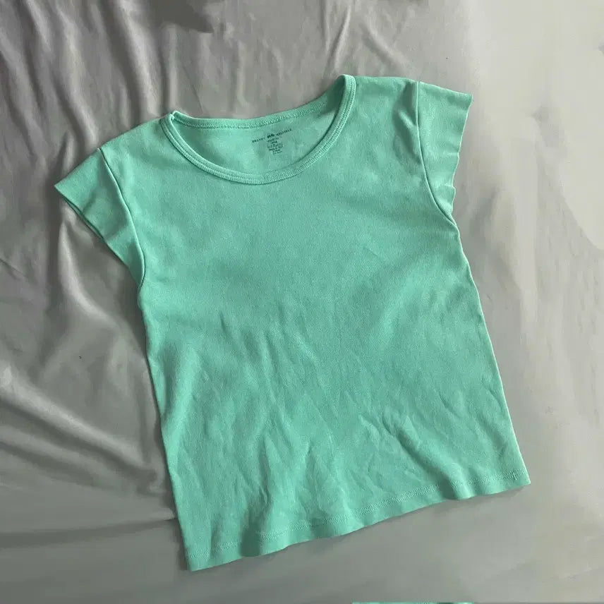 [BUNJANG] Brandy Melville Mint Bell Sleeve Cropped T-Shirt / [이태리산] 브랜디멜빌 민트 벨 소매 티셔츠 반팔티 크롭티