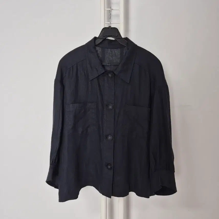 [BUNJANG] The Edge Navy Linen Shirt Blouse (Size 77) / 더엣지 네이비 린넨 셔츠 블라우스 /77