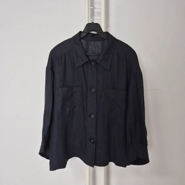 [BUNJANG] The Edge Navy Linen Shirt Blouse (Size 77) / 더엣지 네이비 린넨 셔츠 블라우스 /77