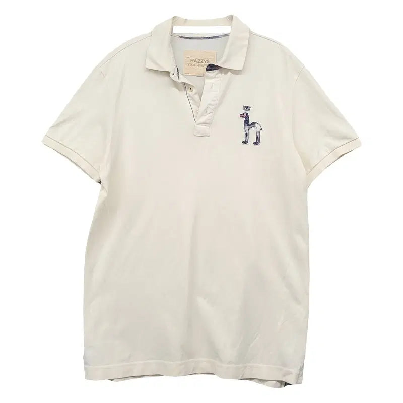 [BUNJANG] Hazzys Cream Cotton Embroidered Logo Basic Short-Sleeve Polo Shirt L / 헤지스 크림 코튼 자수 로고 베이직 반팔 카라티 L