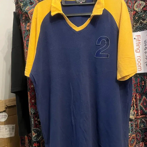 [BUNJANG] Doosan Vintage Polo Jeans Raglan Open Collar Short Sleeve T-Shirt / (두산)빈티지 폴로진스 래글런 오픈카라 반팔
