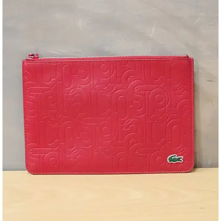 [BUNJANG] Lacoste Embossed Leather Zip Clutch Bag / 라코스테 엠보스드 레더 지프 클러치