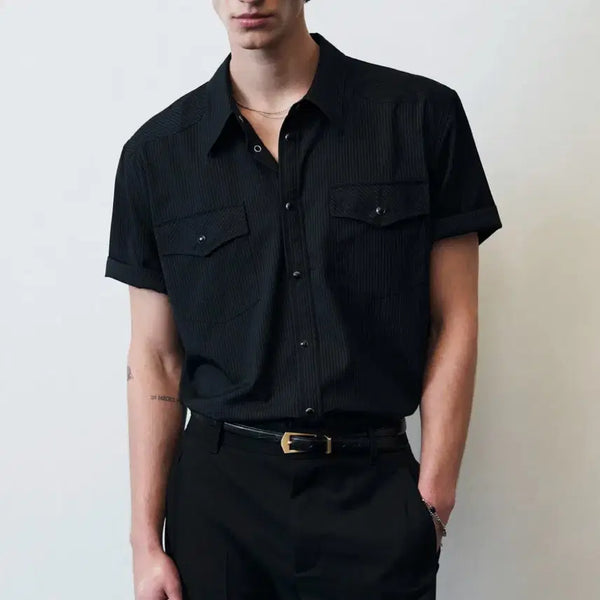 [BUNJANG] Verona Western Stripe Half Shirt [NAVY] / 베로나 웨스턴 스트라이프 하프 셔츠 [NAVY]