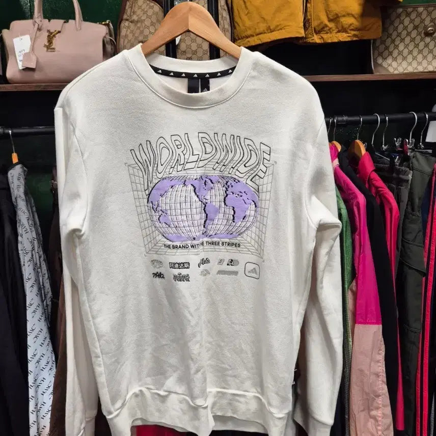 [BUNJANG] Adidas "WORLDWIDE" Graphic Sweatshirt M / 아디다스  "WORLDWIDE" 그래픽 맨투맨 M