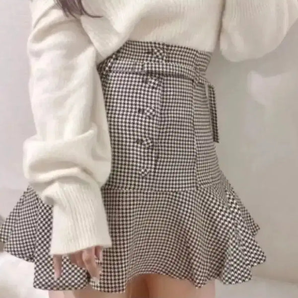 [BUNJANG] Gray Check Pattern Skirt / 급전) 그레일 체크 패턴 스커트 양지뢰 스나계 지뢰계 시허니리즐사