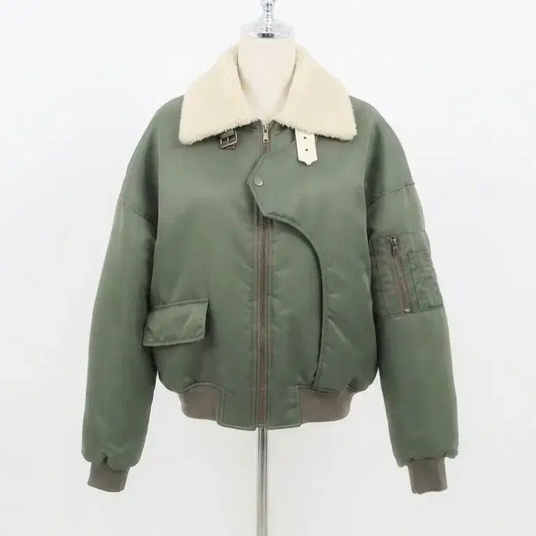 [BUNJANG] Loop Shearling Lined Military Aviator Jacket Khaki / 루프 무스탕 밀리터리  항공자켓 카키