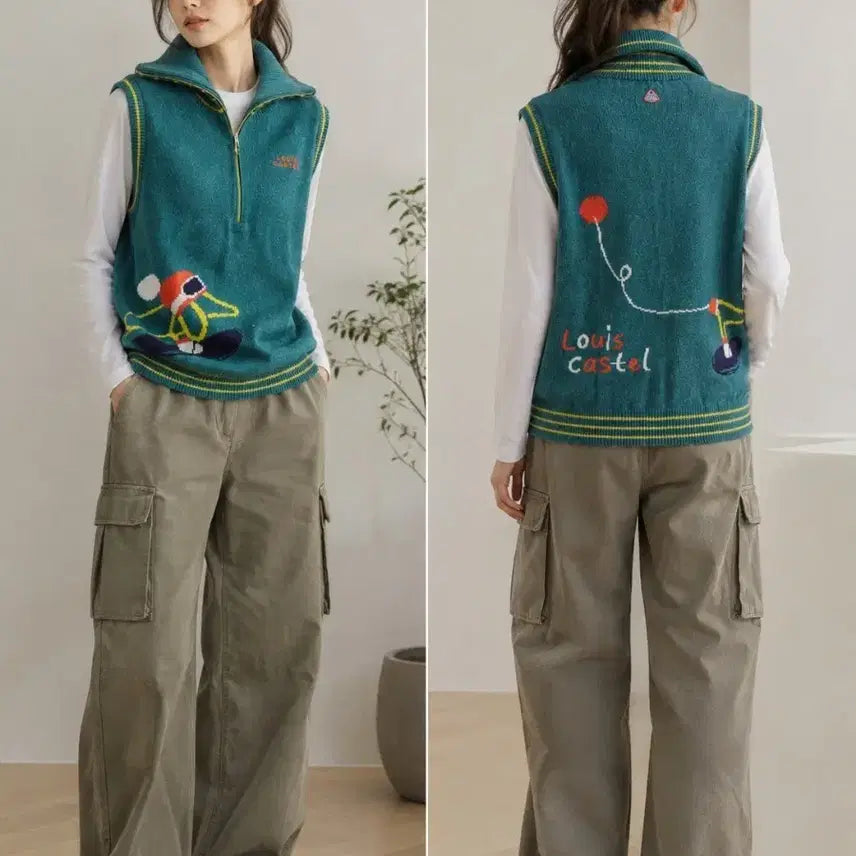 [BUNJANG] Louis Castel Ski Graphic Knit Vest Unisex Size 95 / 루이까스텔 스키 그래픽 니트 베스트 방풍 공용95