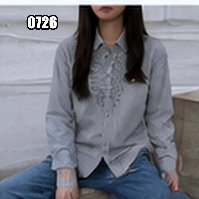 [BUNJANG] L Ralph Lauren Striped Ruffle Shirt / L 랄프 로렌 스트라이프 러플 셔츠